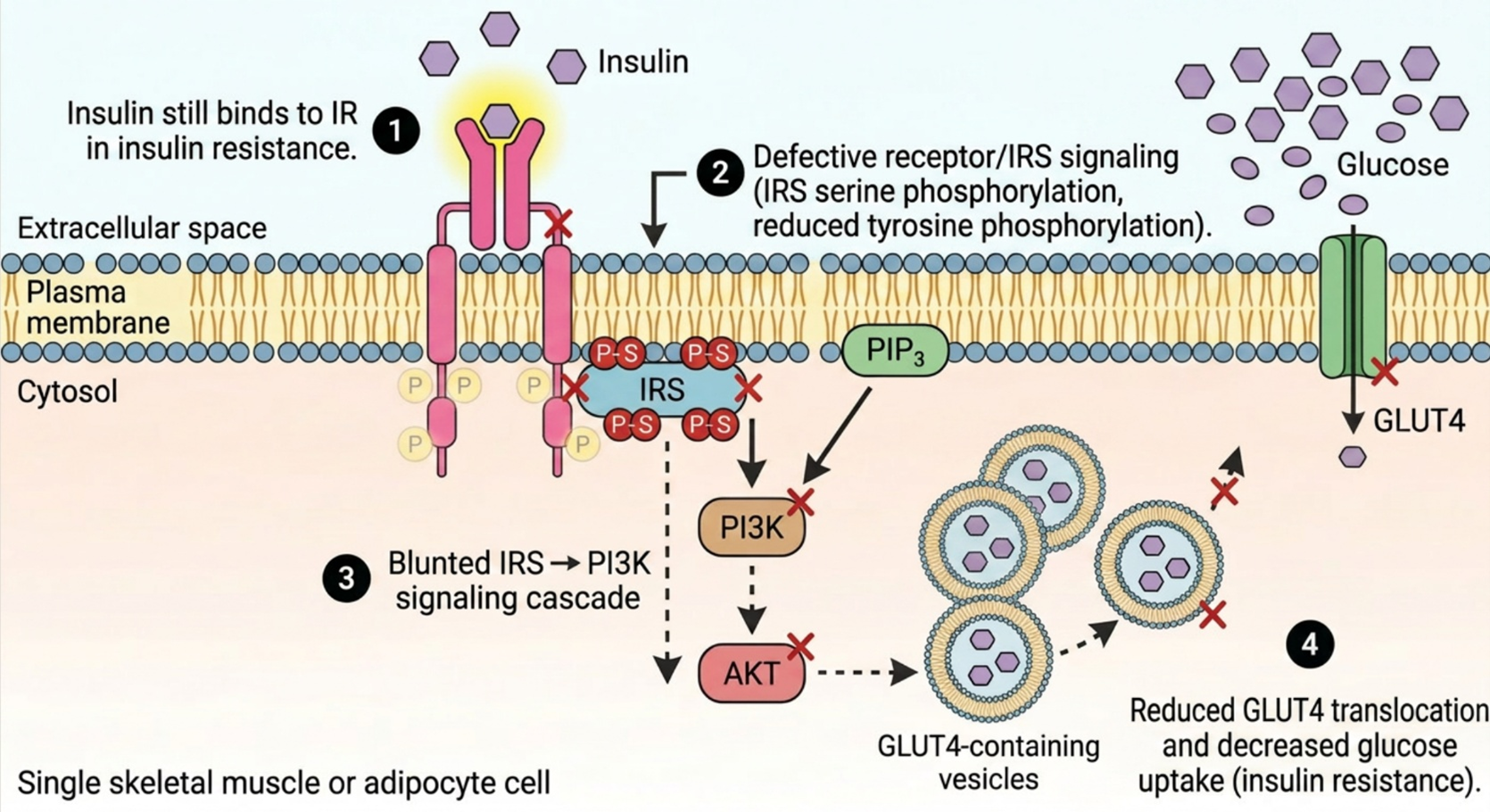 Figure 6. Insulin receptor in resistance — signaling disrupted inside the cell.